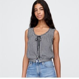 Gap x Doen Black and White Gingham cropped tank Top with bow
